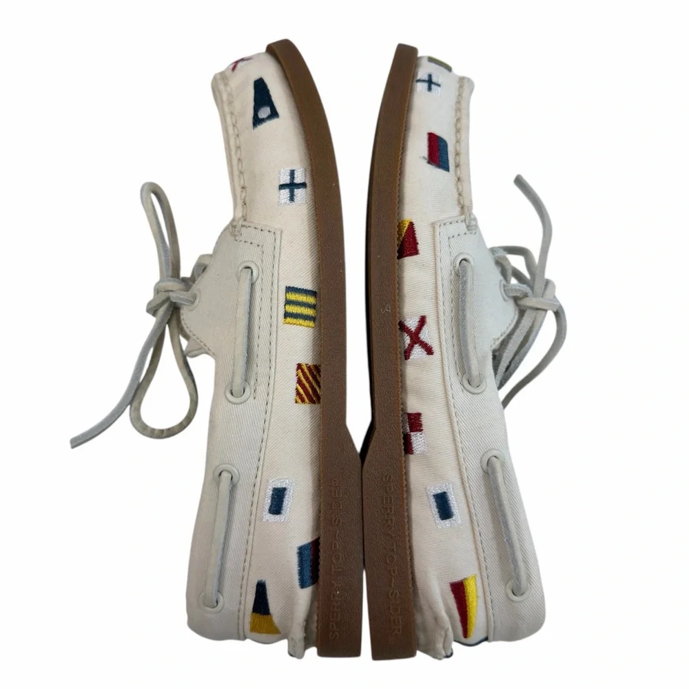 Sperry Authentic Original Boat Shoes in Canvas Nautical Embroidered Size 5